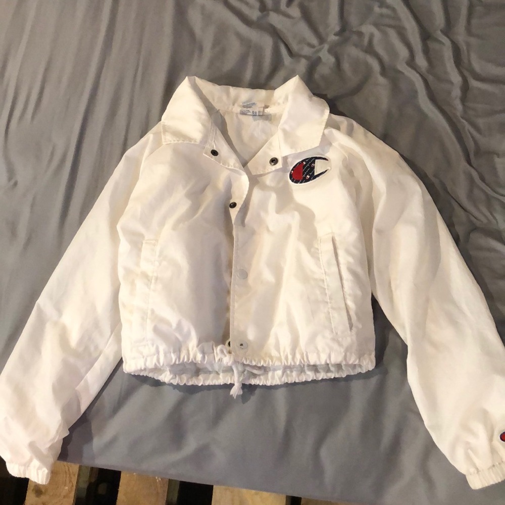 White Champion cropped windbreaker.